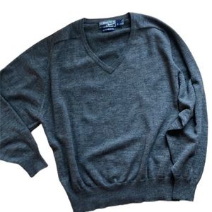 Vintage Woodstock by Bernard 100% Merino Wool XL Charcoal Gray V-Neck Sweater